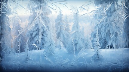 Wall Mural - A snowy forest with trees covered in ice