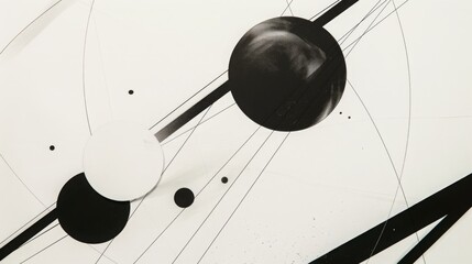 Fototapete - A modern abstract art piece featuring stark black shapes and lines against a white background.