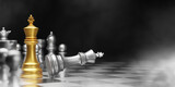 Fototapeta Paryż - Gold and silver chess on black background business concept of beat your competition 3D render