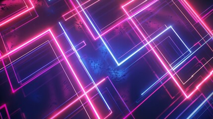 Poster - Luminescent neon lines form an abstract maze-like pattern with a futuristic feel.