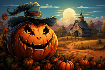 Wall Mural - Halloween pumpkin illustration