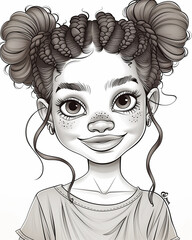 Poster - a drawing of a girl with curly hair and a big smile