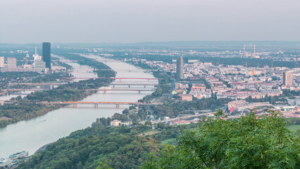 Poster - Skyline of Vienna from Danube Viewpoint Leopoldsberg aerial timelapse.