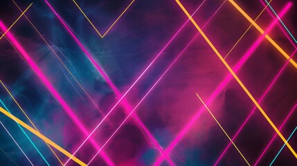 Aufkleber - Vibrant neon lines crisscross against a dark background creating an abstract, modern design.