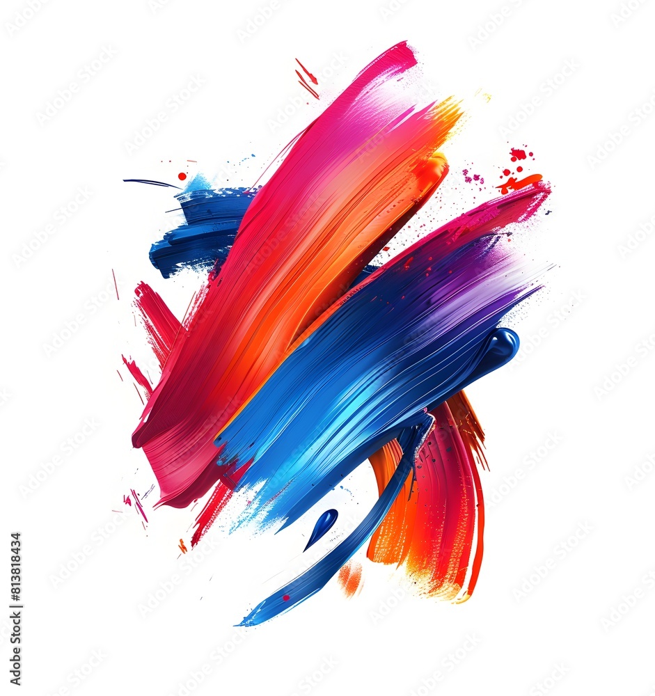 3D render of colorful brush strokes on a white background, vector ...