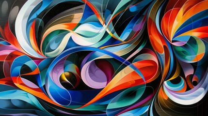 Fototapete - Vibrant swirls and curves interlace in a dynamic abstract art piece with a rich color palette.