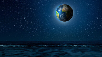 Wall Mural - the earth rotates in the see background. elements of this image furnished by nasa.
