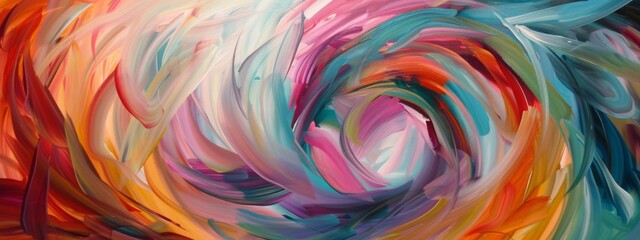 Aufkleber - A painting featuring a vibrant and intricate swirl of various colors set against a deep black background.