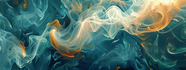 Aufkleber - An abstract painting featuring swirling blue and yellow smoke-like shapes, creating a dynamic and vibrant composition.