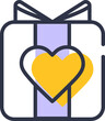 Gift box icon with heart shape outline graphic design