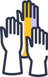 Hands raising up icon, outline graphic design, vote and demonstration concept