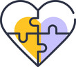 Broken heart jigsaw icon representing love and passion, outline graphic design