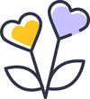 Heart shape flower outline icon with yellow and purple color decoration