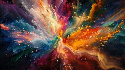 Poster - A vivid burst of paint resembling a cosmic event, showcasing a blend of rich colors and dynamic movement.