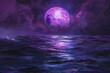 © furyon - majestic giant purple moon hovering over a mystical dark violet ocean digital painting