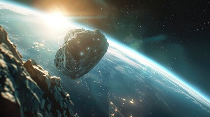 Wall Mural - a massive asteroid hurtles through the vast expanse of space near our beloved planet earth highlight