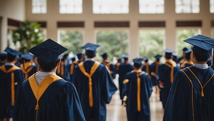 Wall Mural - Rear view of male university graduate. Ai Generative.