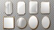 © Mark - An illustration of square, round, rectangular reflection glass mockups in golden, silver frames. Modern illustration of interior design element.
