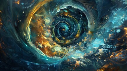 Aufkleber - A mesmerizing abstract painting dominated by a large spiral shape, showcasing vibrant colors and dynamic movement on the canvas.