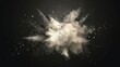 © Mark - The top view of an ash powder explosion is depicted here, with realistic dust particles isolated on a transparent background. Abstract flying brush splatter with granules. 3d cracked grainy asphalt.