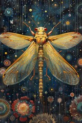 Canvas Print - A large insect with wings and a long body is shown, AI