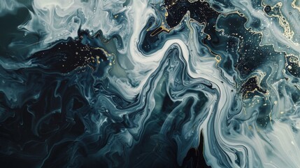 Aufkleber - Abstract painting featuring dominant black and white colors in a dynamic composition with contrasting shapes and textures.