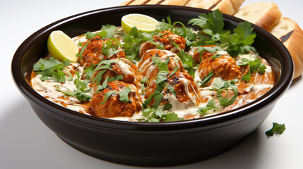 Wall Mural - Delicious Garnished Chicken Kofta Curry in A Bowl on Blurry Background