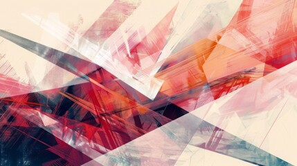 Poster - A dynamic composition of overlapping geometric shapes with a blend of red, pink, and white hues.