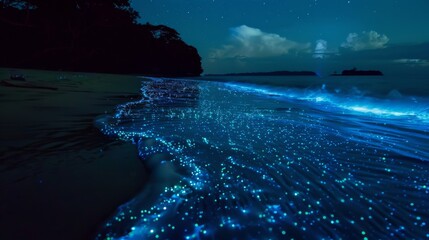 Wall Mural - A beautiful blue ocean with a glowing blue light in the water