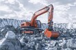 © furyon - unearthing potential colossal orange excavator reshaping rocky terrain 3d illustration