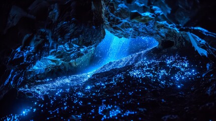 Wall Mural - A beautiful blue ocean with a glowing blue light in the water