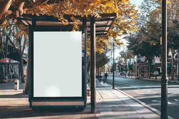 Wall Mural - vertical blank digital billboard mockup on city bus stop outdoor advertising display