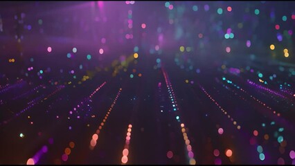A colorful CGI animation of colorful computer code and data flying through the dark of the digital universe