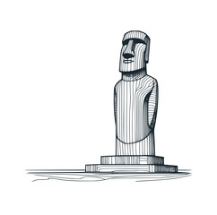 Sticker - The Easter island ancient statue. Black white vector logo illustration.
