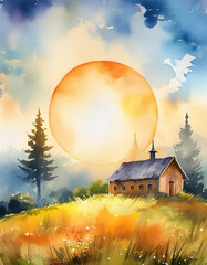 Wall Mural - Litha holiday concept, summer solstice, Pagan and Wiccan festival, watercolor art style