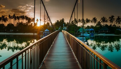 Wall Mural - Tropical Tranquility: Capturing the Sunset from a Wooden Bridge