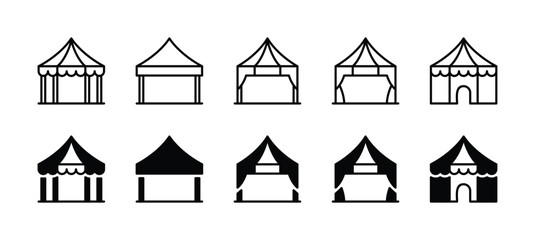 event tent thin line icon set. containing tent of festival, circus, party, sales, and carnival. awni