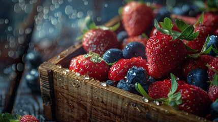 Wall Mural - A basket of berries with a few drops of water on them. 