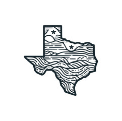 Sticker - Texas Map line art. Black white vector illustration.