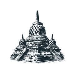 Canvas Print - Borobudur temple of Java, Indonesia. Black white vector illustration.