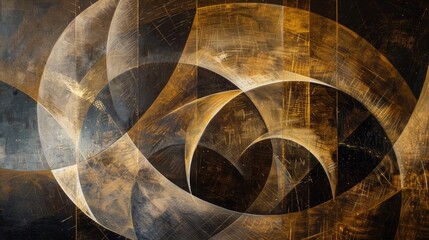 Aufkleber - An abstract painting featuring a dynamic interplay of gold and black hues on a textured canvas.