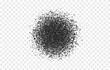 Vector black particles png. Particle explosion png. An explosion of particles in the shape of a circle. Particles on an isolated transparent background.