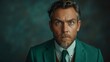 © VISUAL BACKGROUND - A man in a green suit and tie looking at the camera.