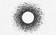 Vector black particles png. Particle explosion png. An explosion of particles in the shape of a circle. Particles on an isolated transparent background.