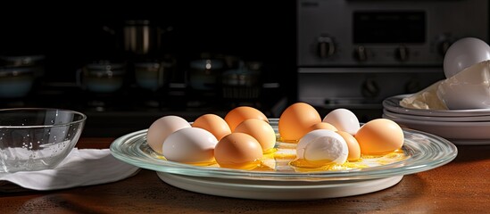 Canvas Print - Cooking with eggs in the kitchen the shells are neatly arranged on a plate creating a visually appealing copy space image