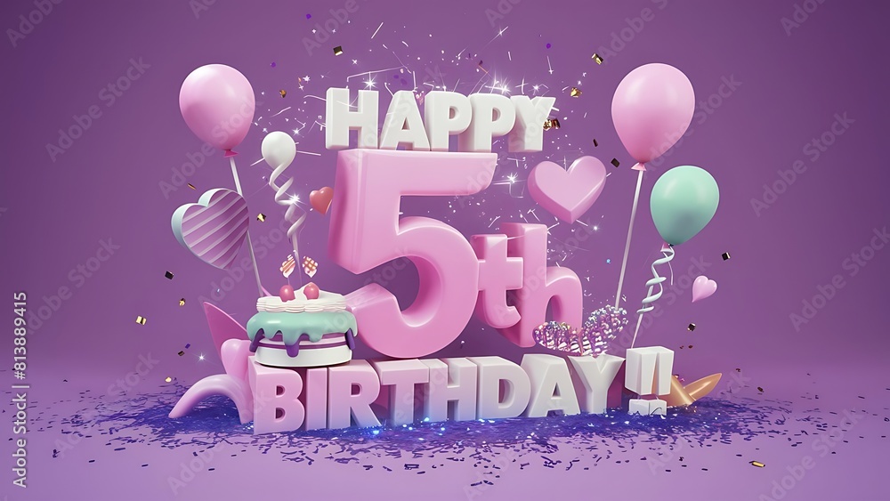 Minimalist 3D Pastel theme Happy 5th Birthday Background With ...