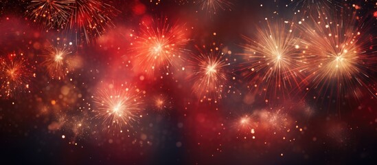 Canvas Print - An abstract holiday background with fireworks during New Year or Christmas featuring copy space for additional elements