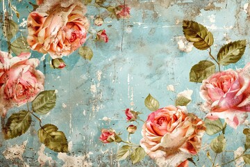 Wall Mural - Adorable shabby chic rose seamless pattern background