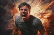 © juliars - Artistic representation of an angry man yelling, with an explosive, vibrant background