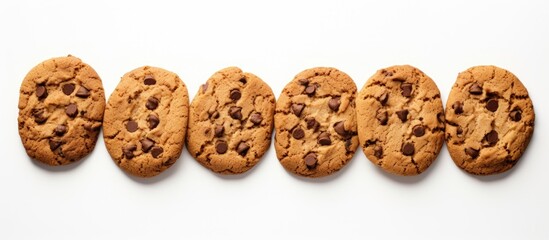 Poster - A top view image of homemade chocolate chip cookies placed on a white background with ample copy space for text or graphics